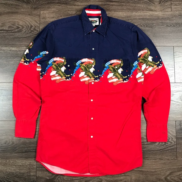 Cumberland Outfitter’s Men’s Cowboy American Patriotic Western Button Down Shirt - Picture 1 of 8